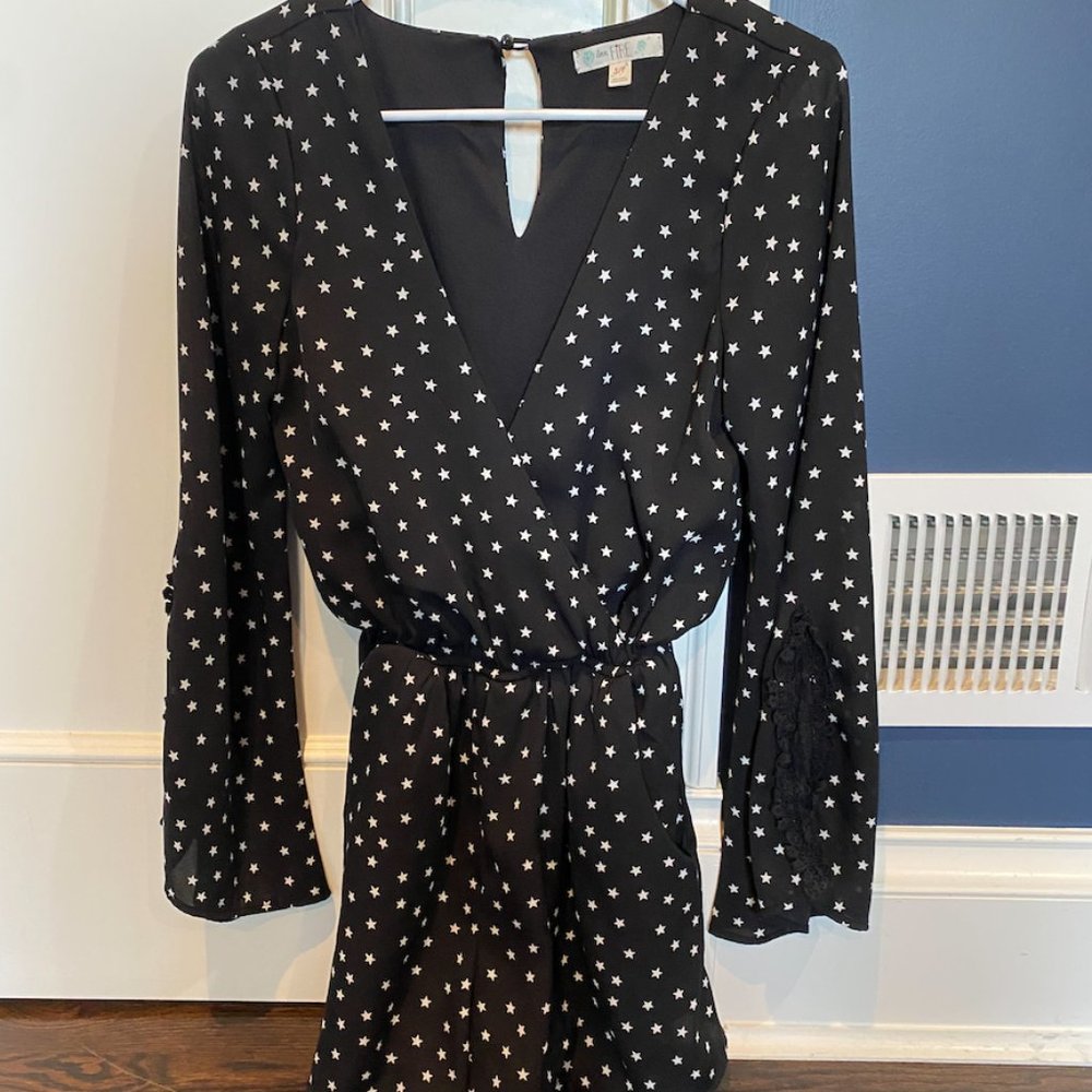black and white star print romper